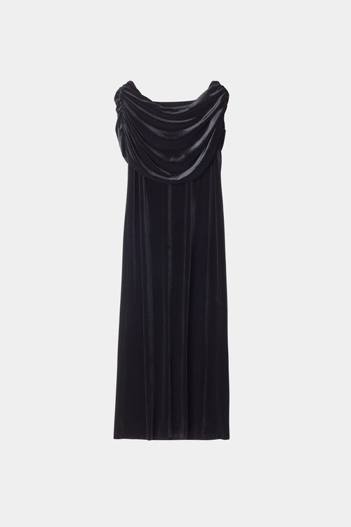 Carro dress loose fitting sleevless draped cape rounded neckline velvet black stylein front image