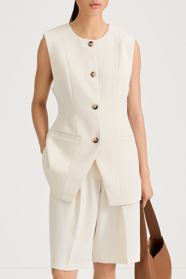 Balina cream crepe vest stylein front close up model image