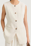 Balina cream crepe vest stylein front close up model image