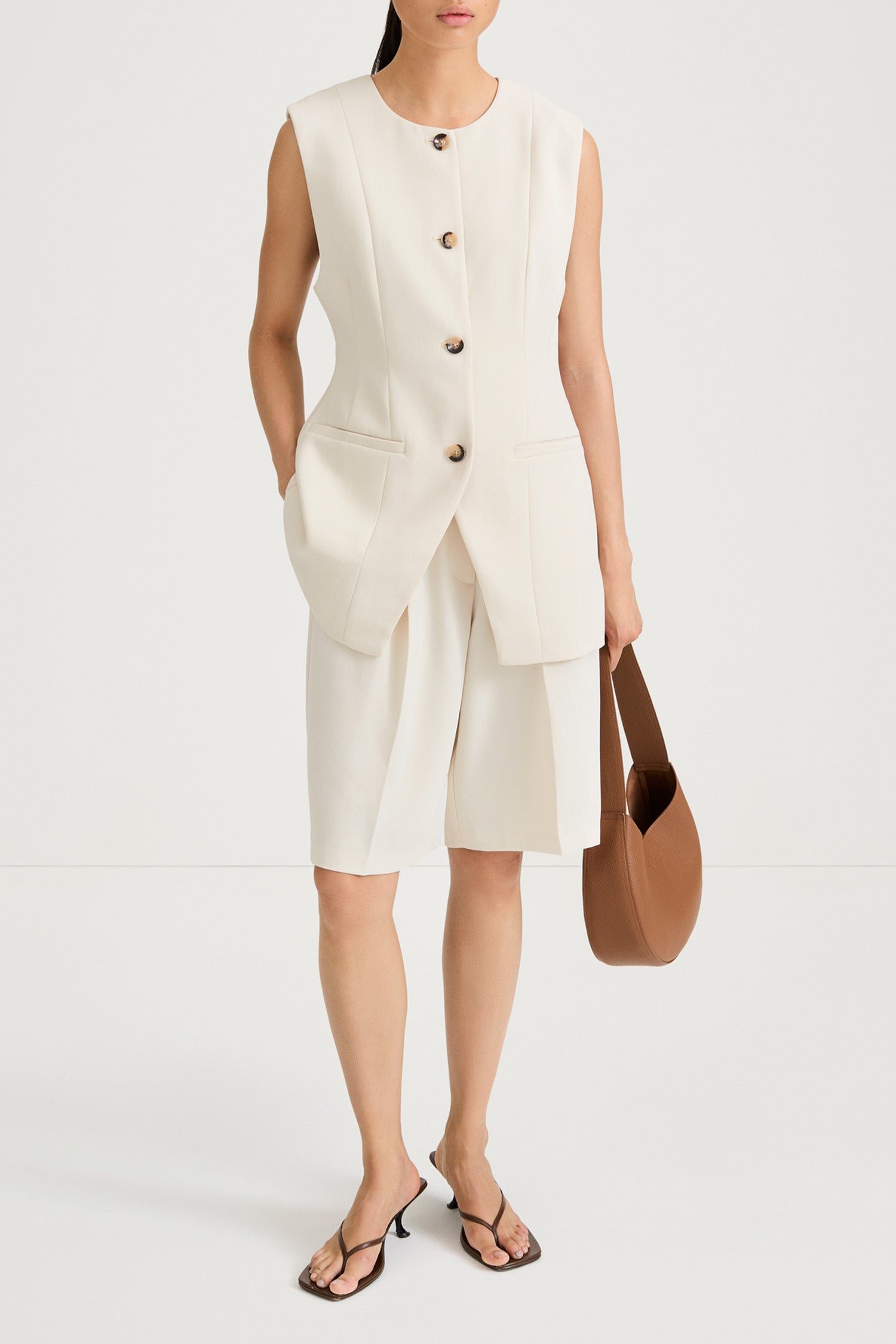 Balina cream crepe vest stylein front model image