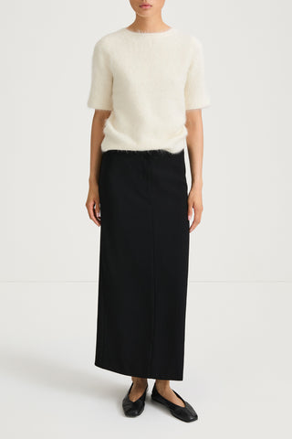 cream knitted short sleeve top stylein loha model image