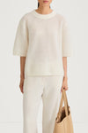 Cream knitted transparent sweater short sleeve stylein nia front close up model image