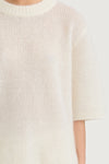 Cream knitted transparent sweater short sleeve stylein nia front close up model image