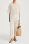 Cream knitted transparent sweater short sleeve stylein nia front model image