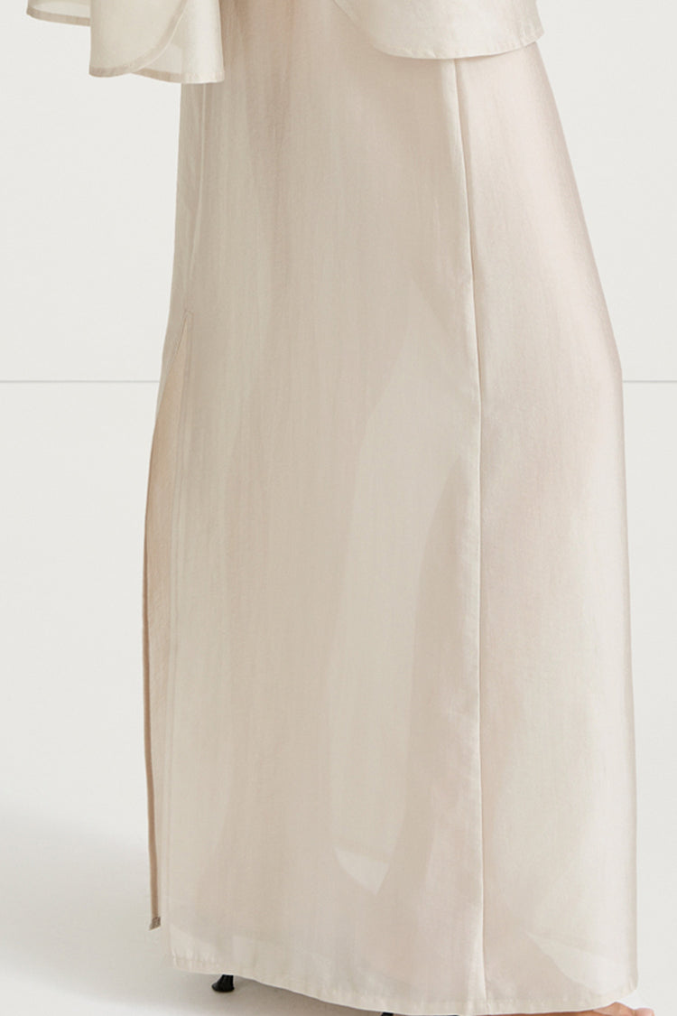 Cream maxi transparent skirt stylein side close up model image