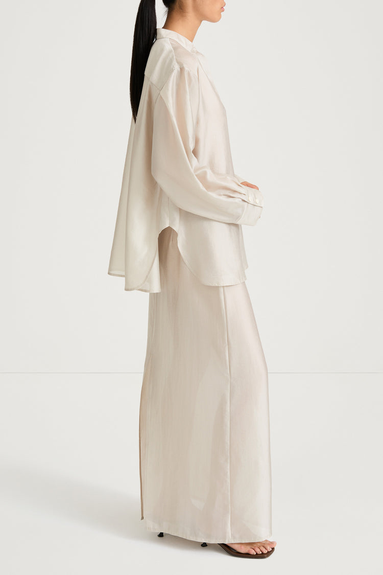 Cream maxi transparent skirt stylein side model image