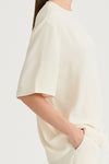 cream t-shirt top stylein martano side close up model image