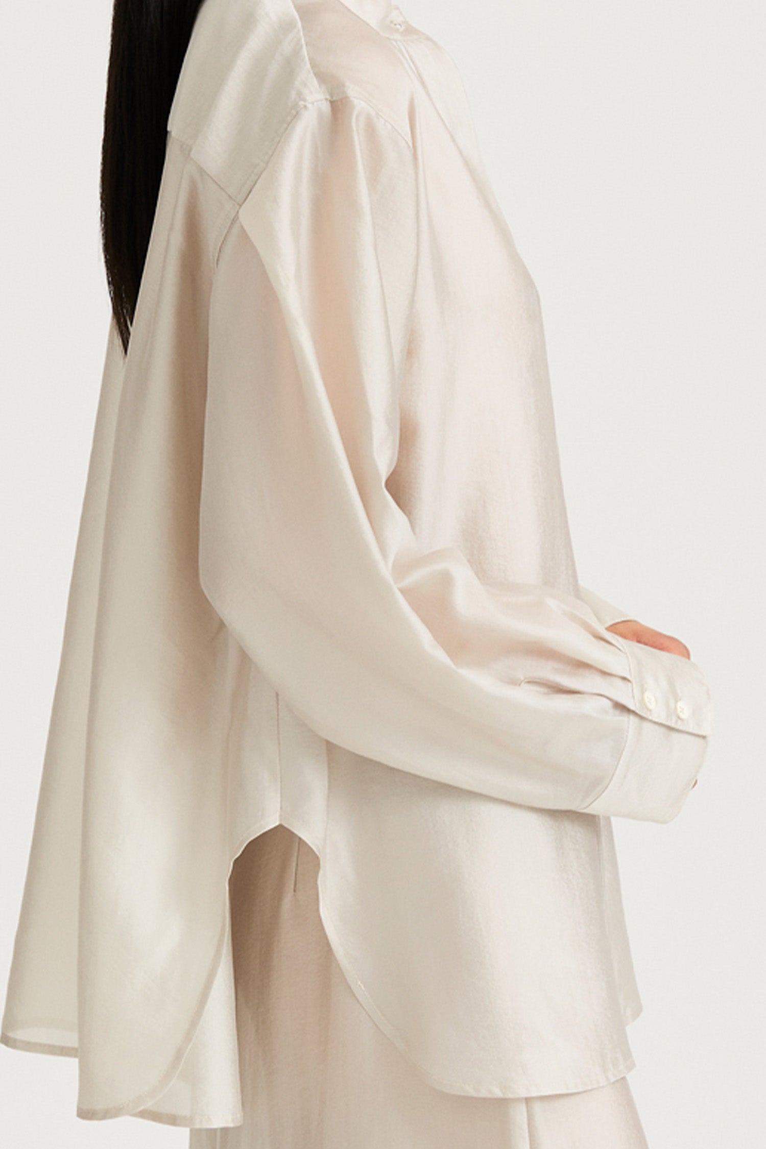Cream transparent shirt stylein briza side close up model image