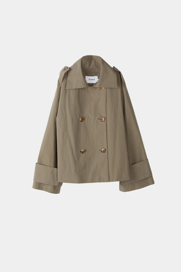 Serrano cropped trenchcoat jacket double breasted mud stylein packshot