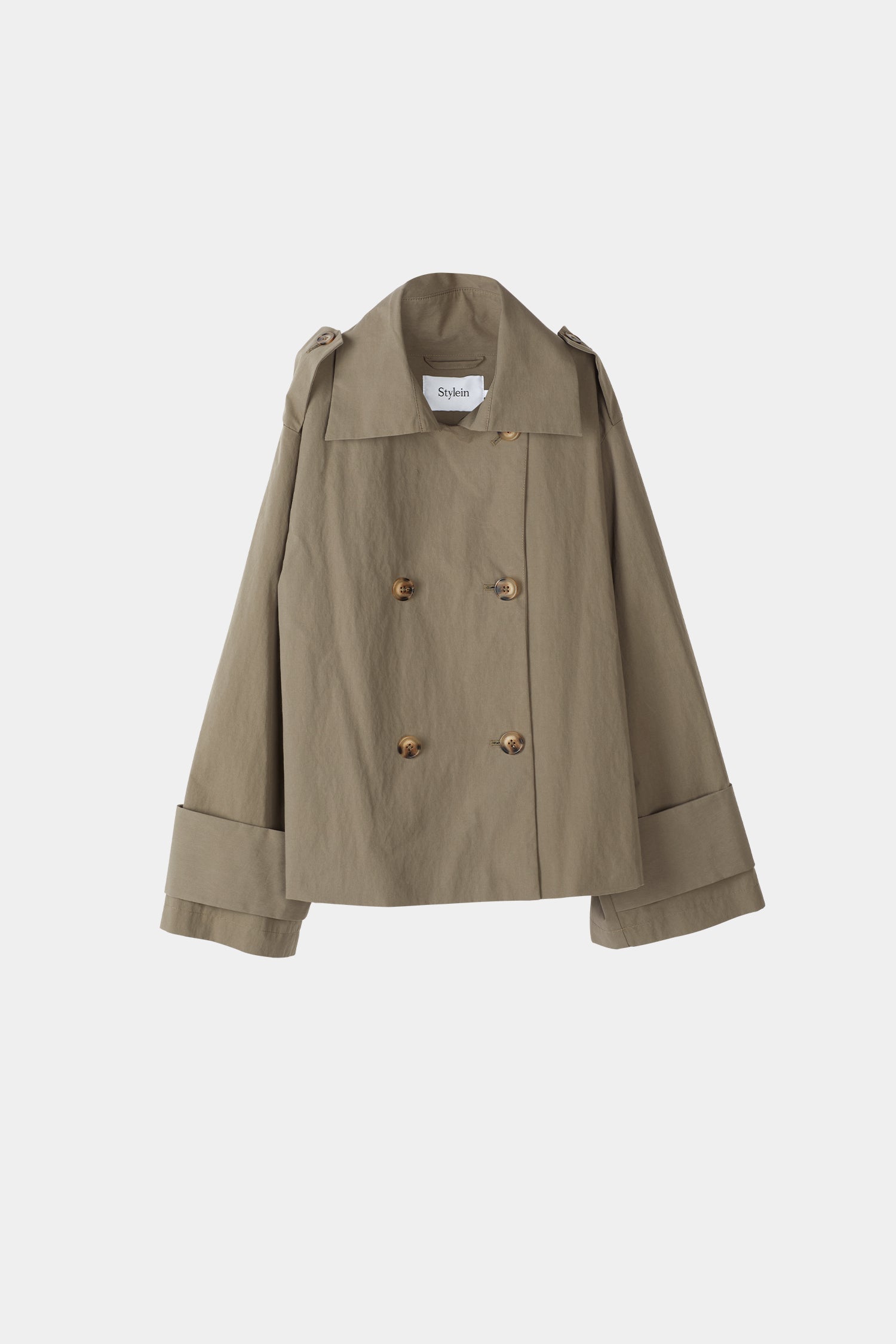 Serrano cropped trenchcoat jacket double breasted mud stylein packshot