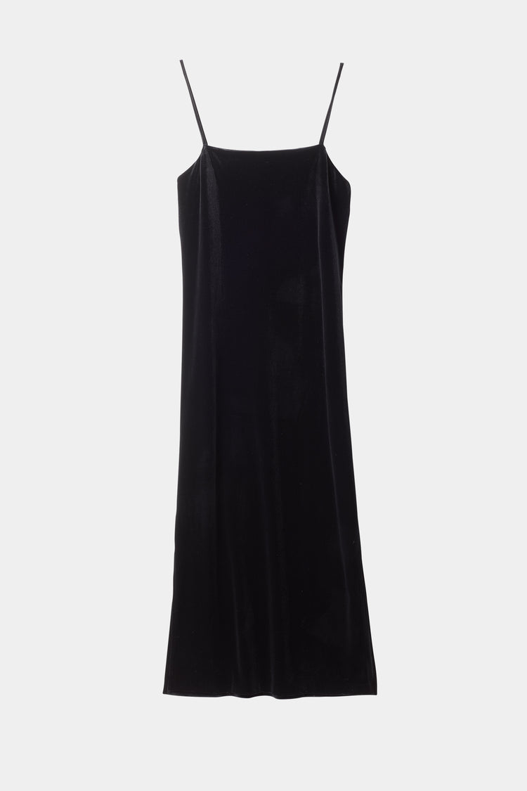 Cuneo dress velvet ankle length slip straps square neckline black stylein packshot