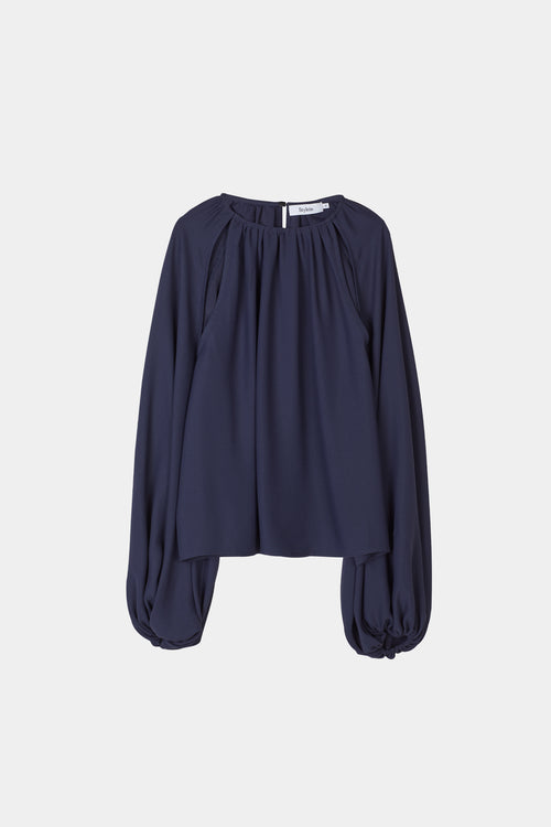 Maggiore blouse midnight navy cut out longsleeve stylein packshot
