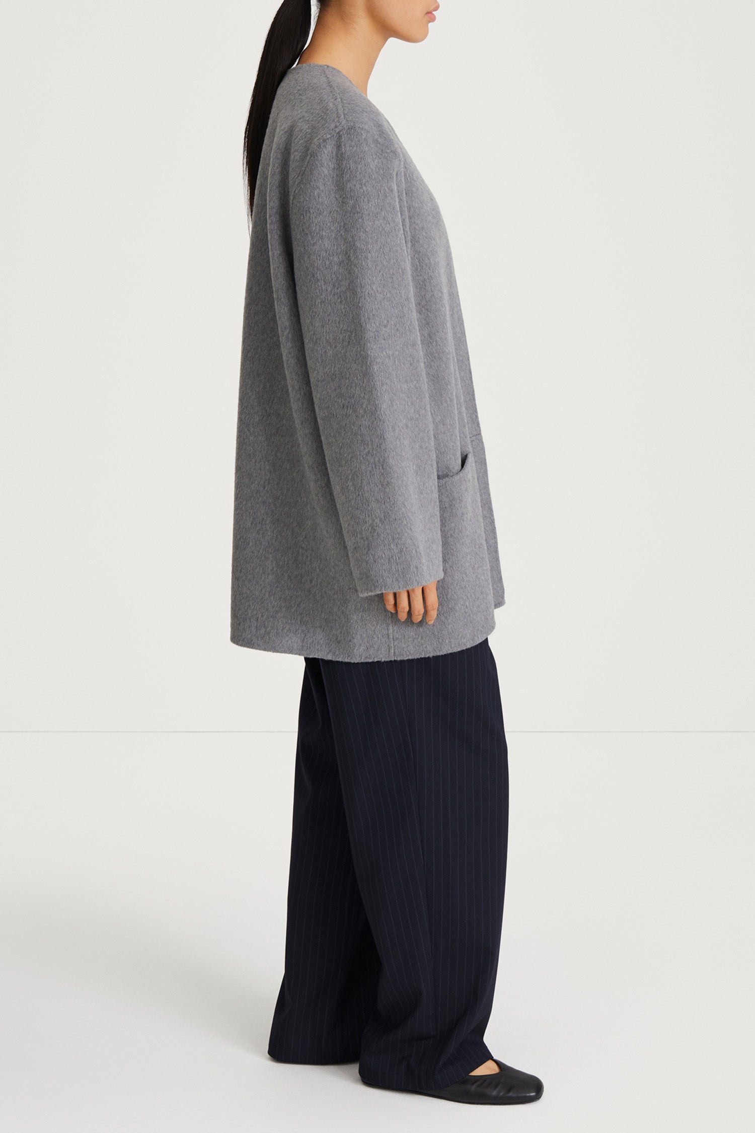 SEMI-LONG DOUBLE-FACED WOOL COAT - TARA MID GREY