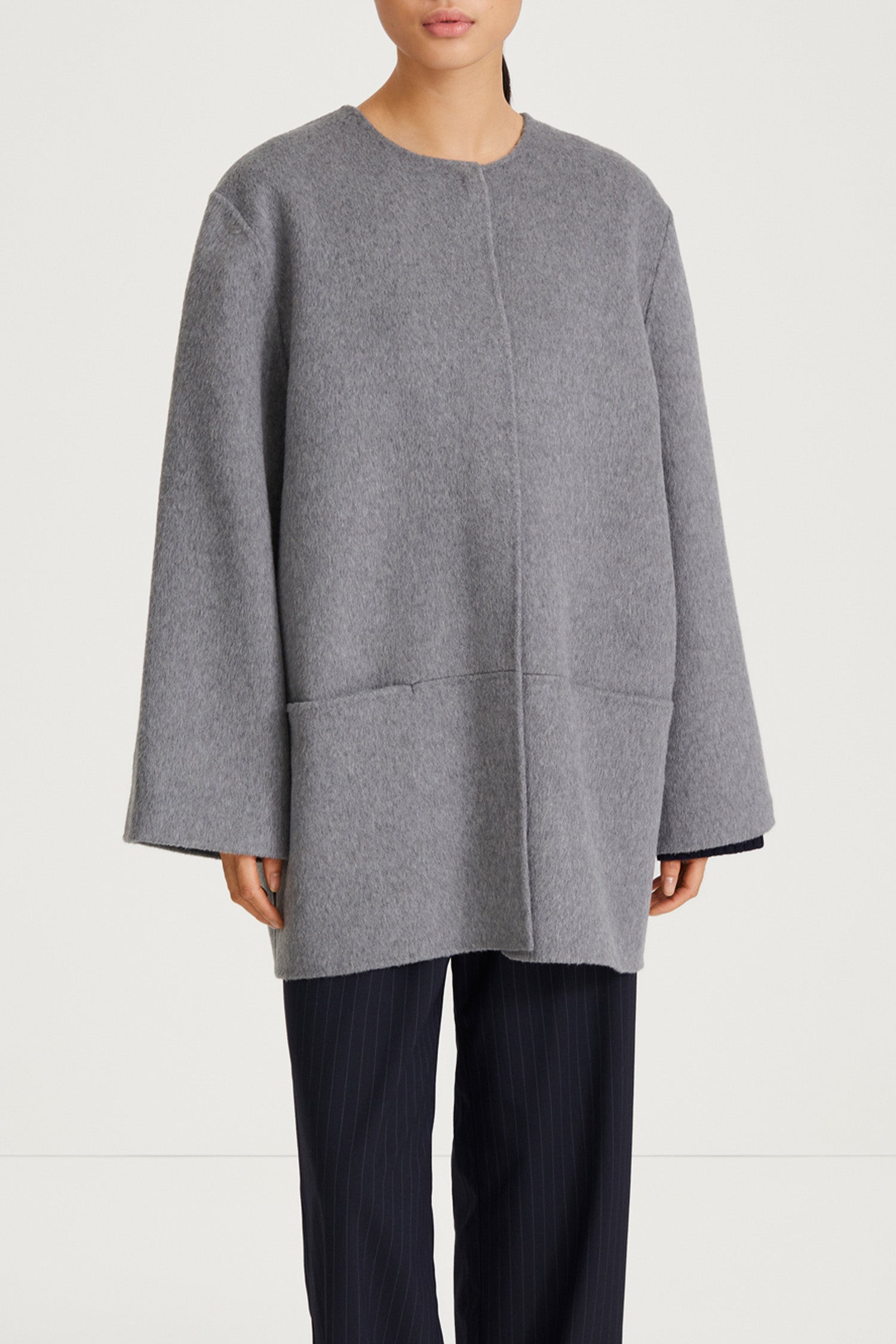 SEMI-LONG DOUBLE-FACED WOOL COAT - TARA MID GREY