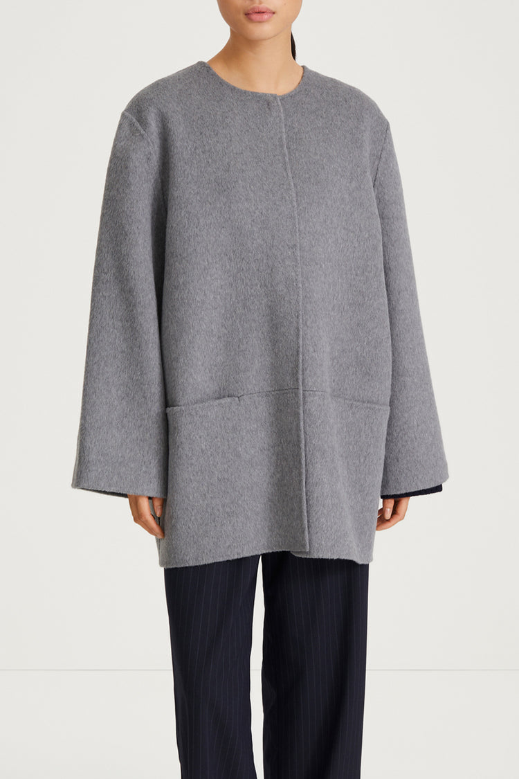 SEMI-LONG DOUBLE-FACED WOOL COAT - TARA MID GREY