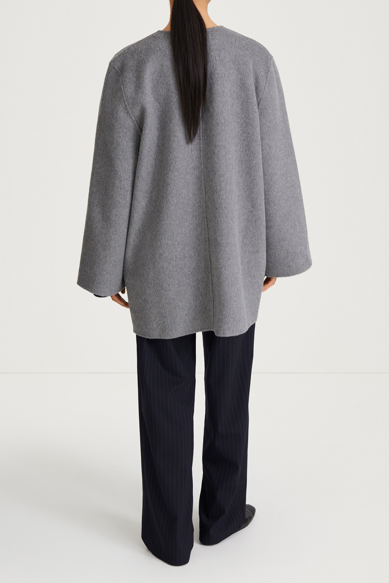 SEMI-LONG DOUBLE-FACED WOOL COAT - TARA MID GREY
