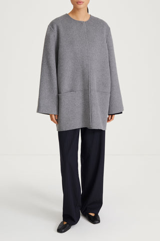 SEMI-LONG DOUBLE-FACED WOOL COAT - TARA MID GREY