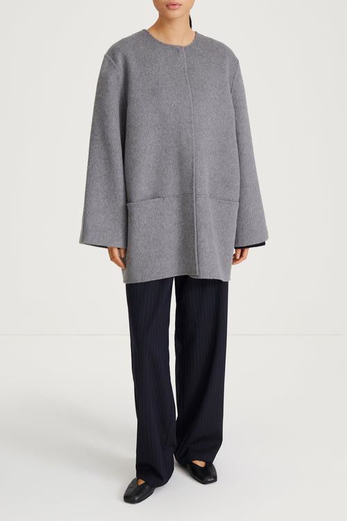 SEMI-LONG DOUBLE-FACED WOOL COAT - TARA MID GREY