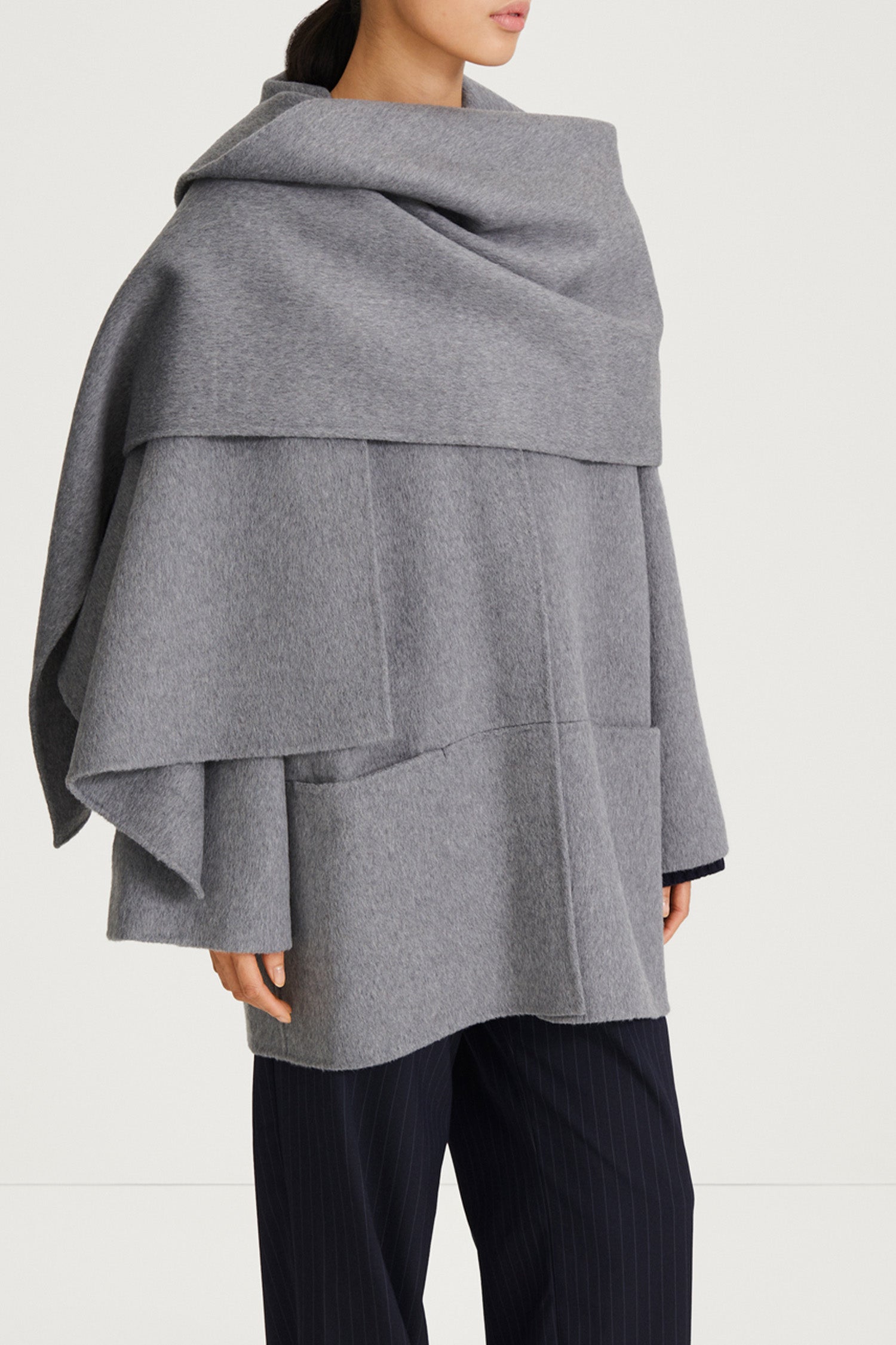 WIDE WOOL SCARF - TECLA MID GREY
