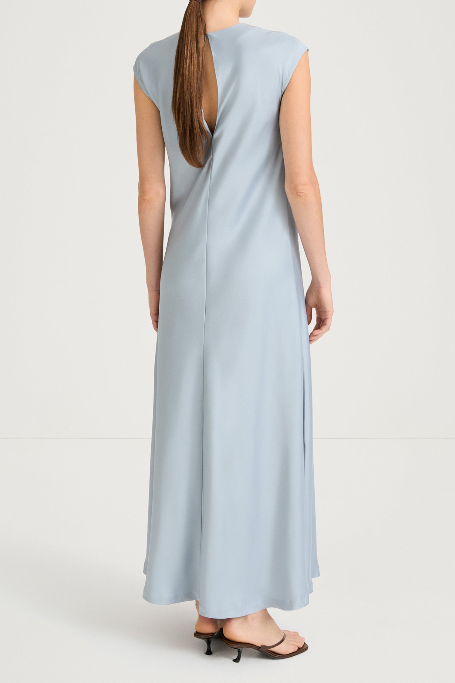 Ice blue maxi satin dress stylein marielle back model image