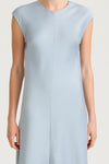 Ice blue maxi satin dress stylein marielle front close up model image
