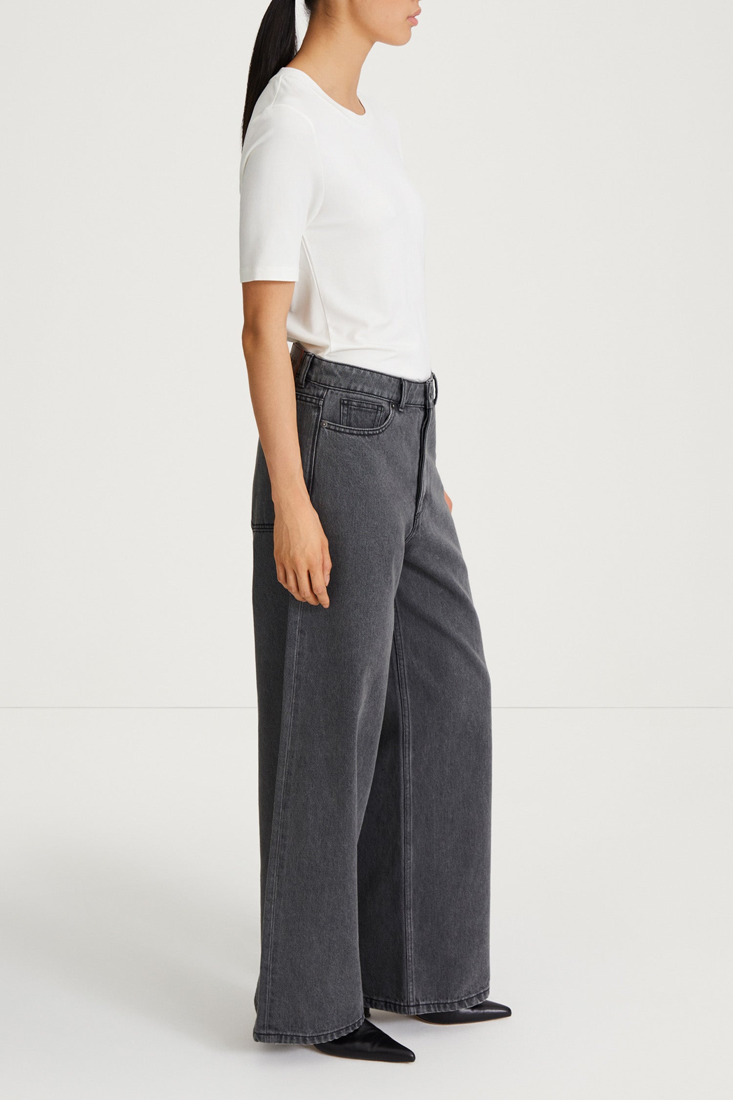 Kayne denim trousers wide oversized high waist mid grey stylein side image