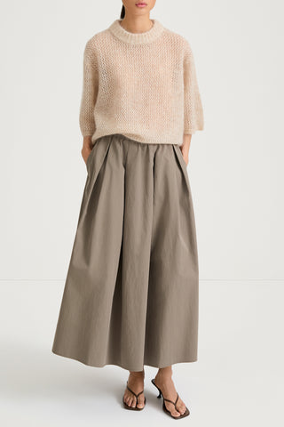 Mud khaki maxi trench skirt stylein sorina front model image