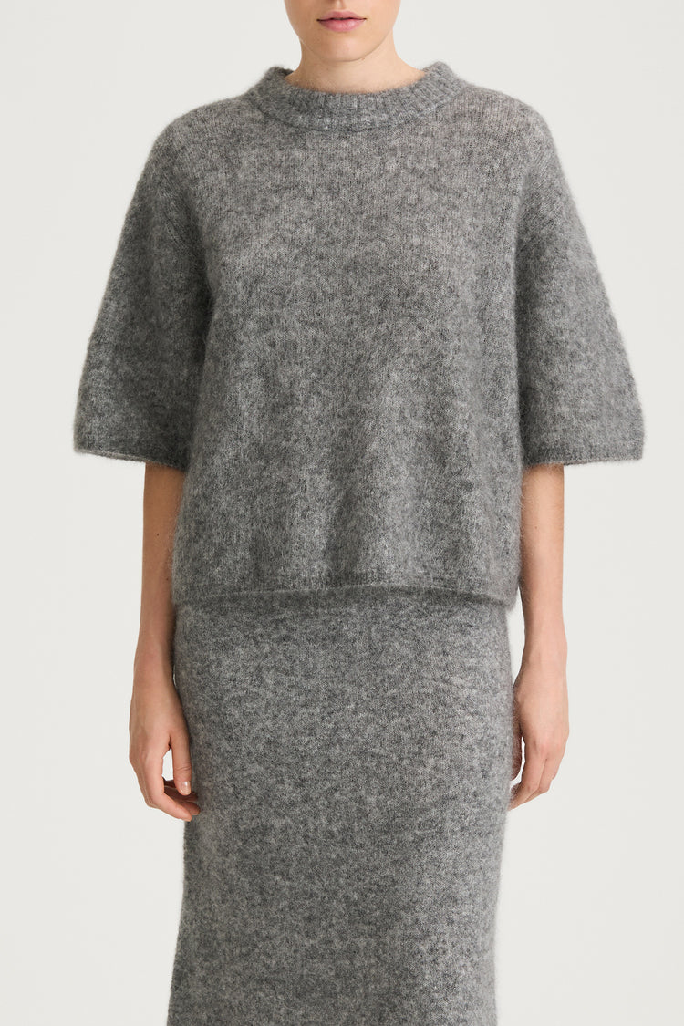 SHORT SLEEVE MOHAIR SWEATER - NEMY GREY