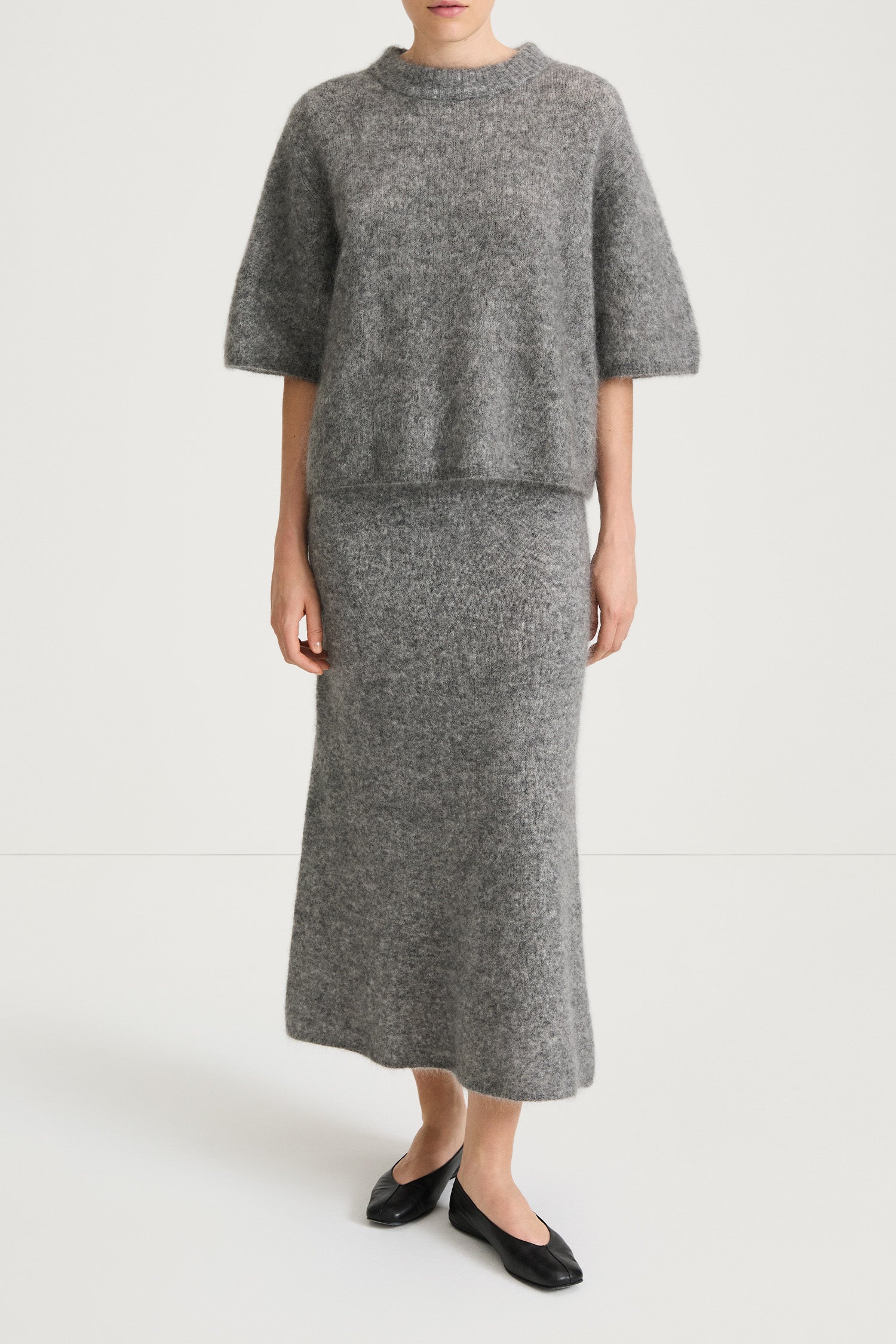 SHORT SLEEVE MOHAIR SWEATER - NEMY GREY