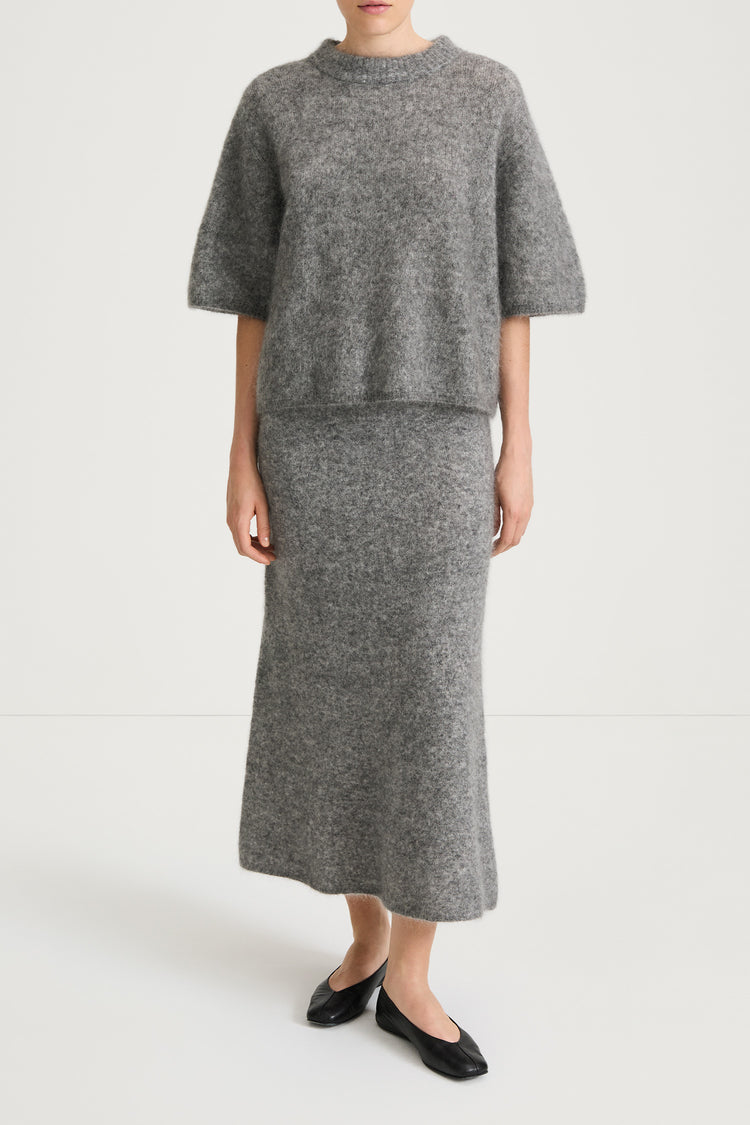 SHORT SLEEVE MOHAIR SWEATER - NEMY GREY