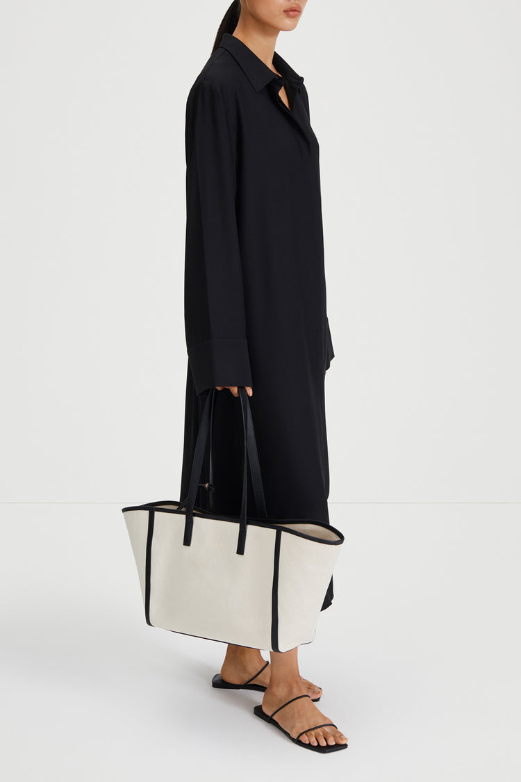 Montorio dress loose flowing long sleeves wide cuffs slits collar black stylein side image