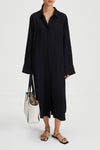 Montorio dress loose flowing long sleeves wide cuffs slits collar black stylein front image