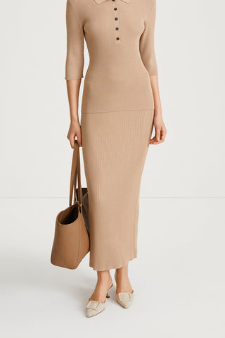 Pomerola skirt maxi fine knit beige stylein front image