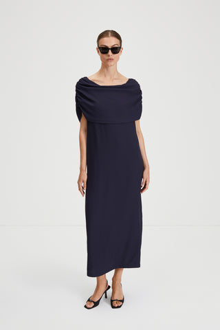 Macerata dress midnight navy boat neck maxi stylein front image