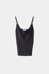 Palora top fine knitted straps straight neckline draped front black stylein packshot