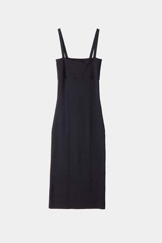 Peg dress ankle length knit double folded front square neckline black stylein packshot