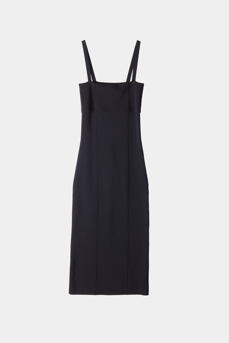 Peg dress ankle length knit double folded front square neckline black stylein packshot