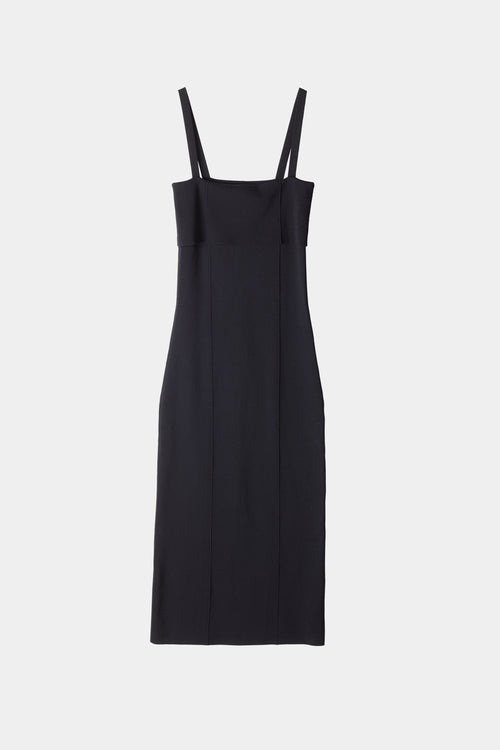 Peg dress ankle length knit double folded front square neckline black stylein front image