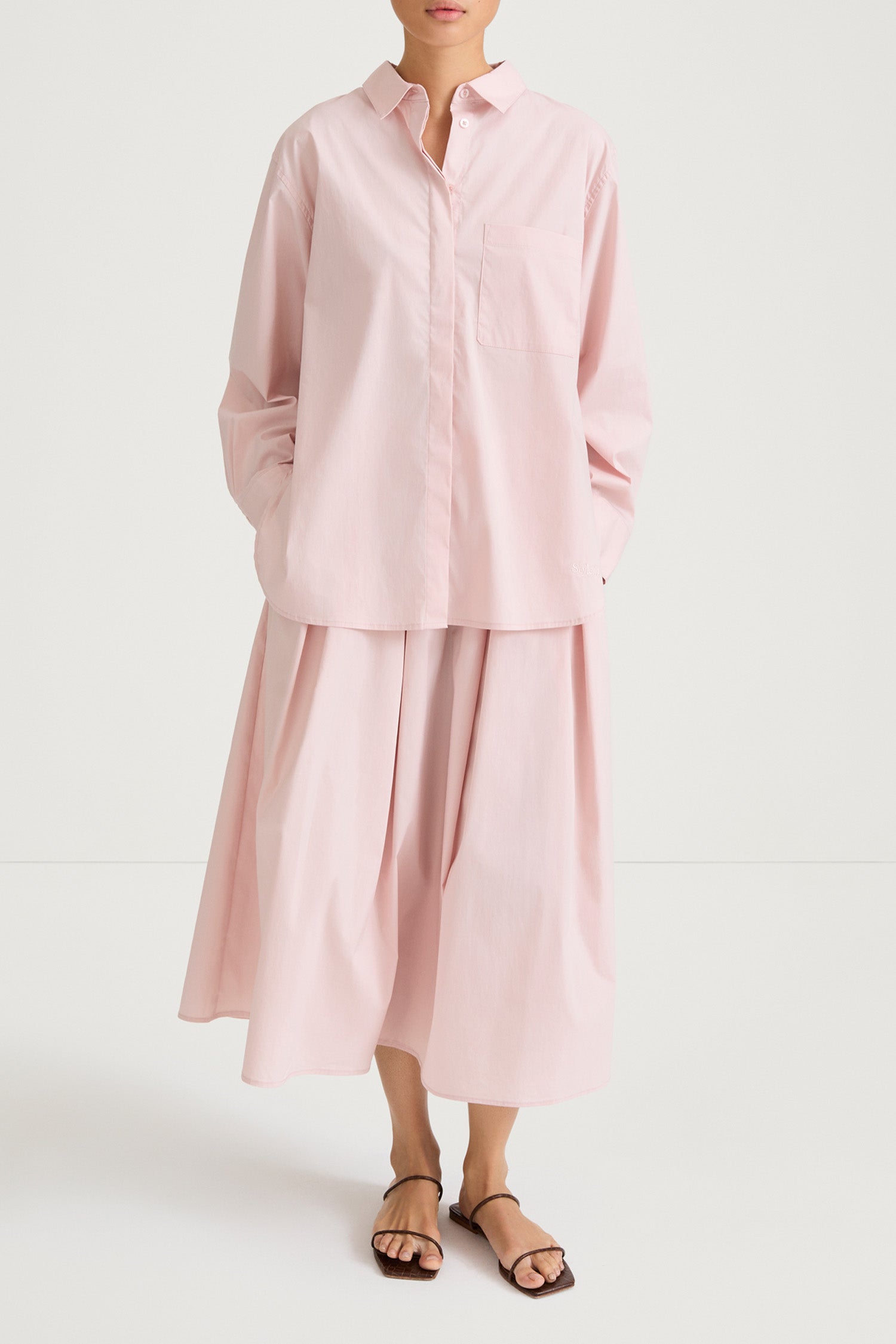 Jorina pink cotton a lined midi skirt Stylein  model image front
