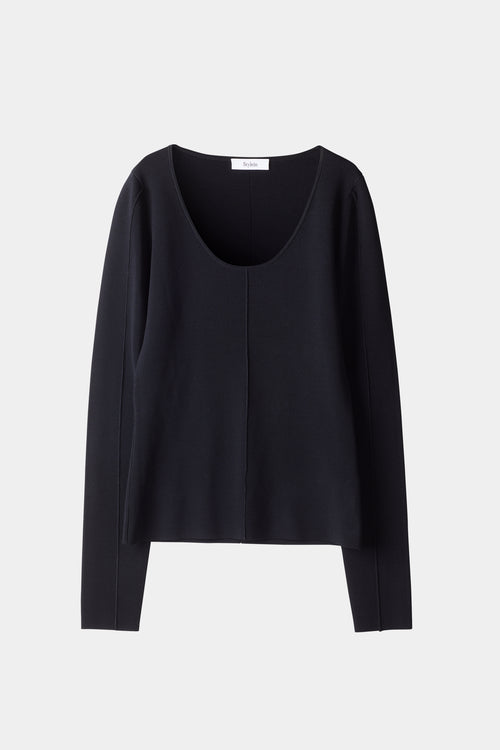 Prosper top long sleeve fitted silhouette milano knit rounded neckline black stylein front image