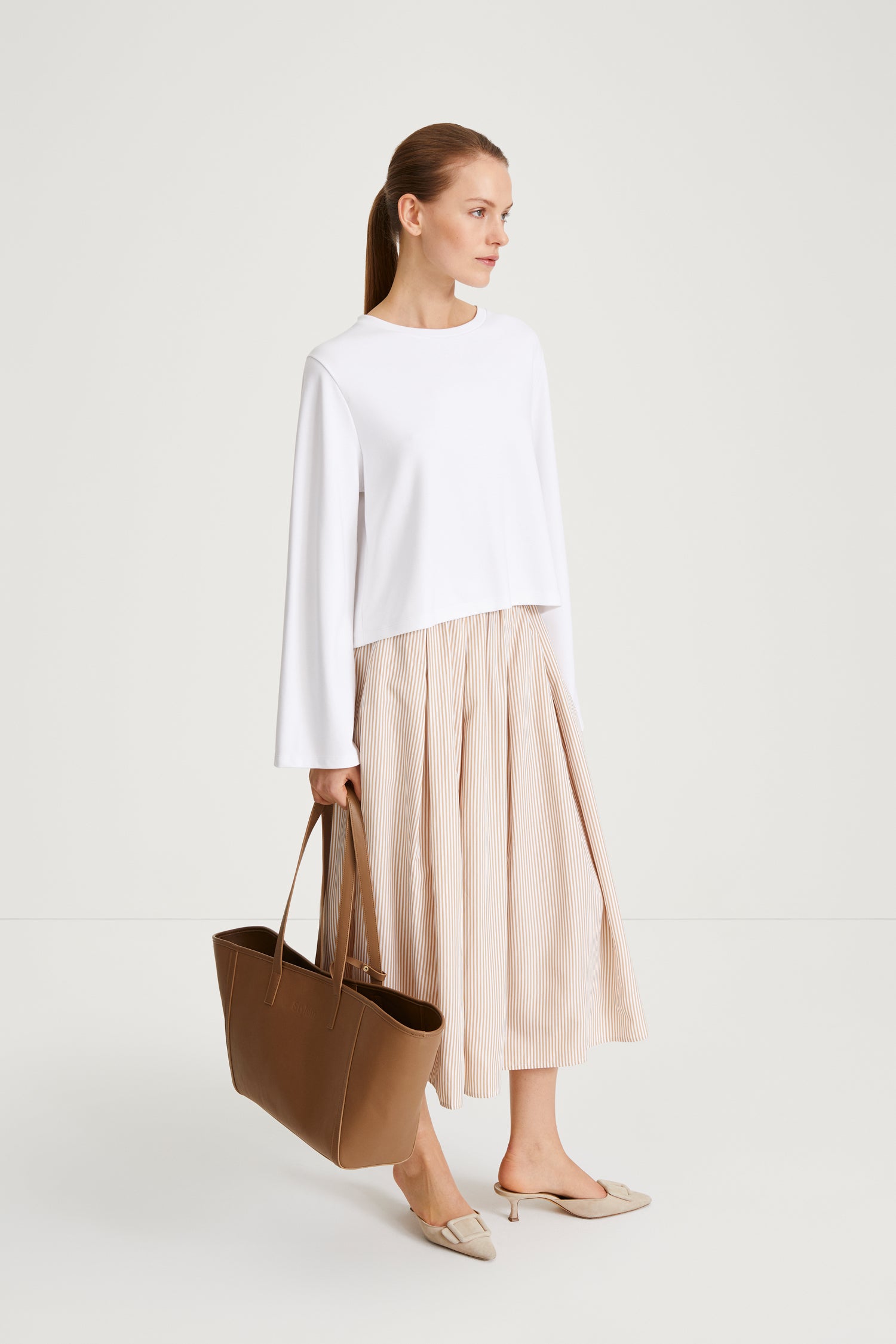 A-LINE MIDI SKIRT - JORINA GOLD/WHITE STRIPE