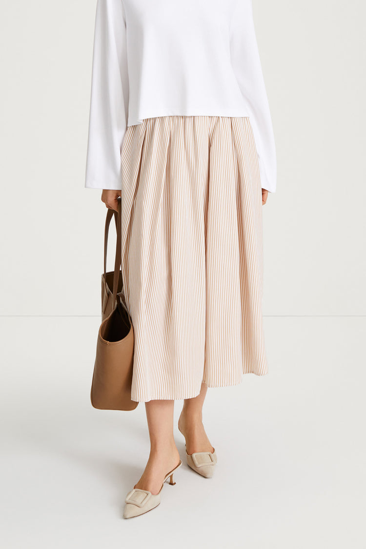 A-LINE MIDI SKIRT - JORINA GOLD/WHITE STRIPE
