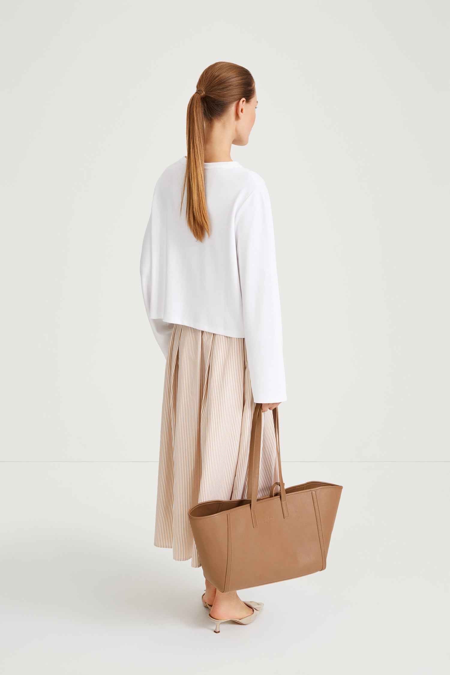 A-LINE MIDI SKIRT - JORINA GOLD/WHITE STRIPE