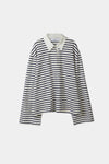 Janelle striped top v-neck collar longsleeve white navy stylein packshot