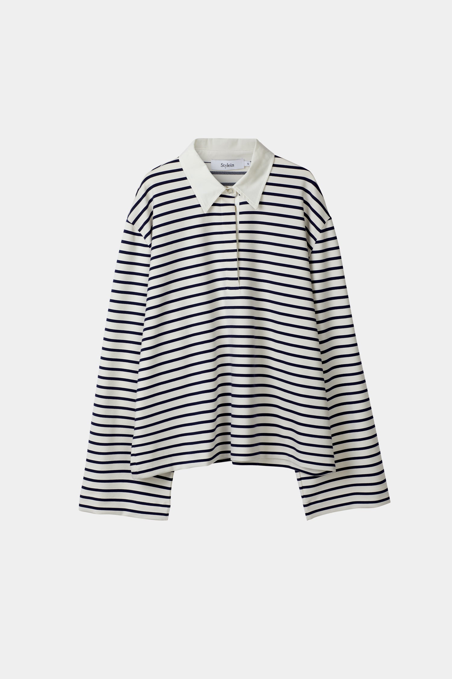 Janelle striped top v-neck collar longsleeve white navy stylein packshot 