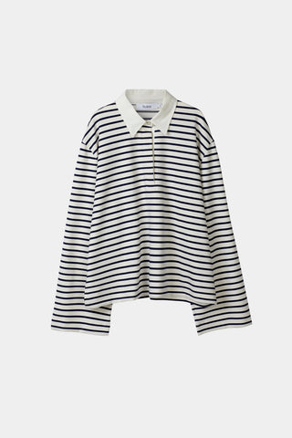 Janelle striped top v-neck collar longsleeve white navy stylein packshot 