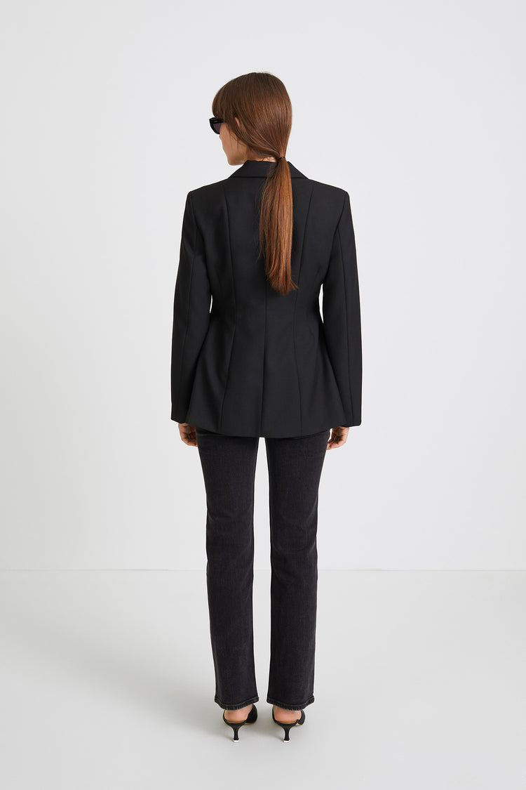 Bovino blazer tailored cinched waist delicate shoulder pads black stylein back image