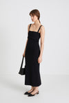 Peg dress ankle length knit double folded front square neckline black stylein side image