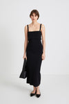 Peg dress ankle length knit double folded front square neckline black stylein front image