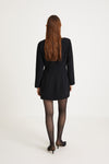 Brenda dress short crepe arched neckline long sleeved cinched waist black stylein back image 